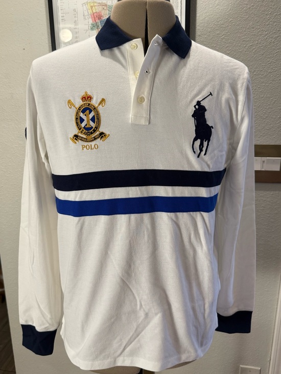 Polo Ralph Lauren Other - Polo Ralph Lauren Large Custom Slim Fit Big Pony Crest White Blue Rugby No. 1